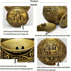 Castle Bronze Vintage Windproof Ashtray Desktop Portable Ashtray with Lid