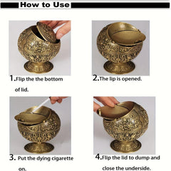 Castle Bronze Vintage Windproof Ashtray Desktop Portable Ashtray with Lid