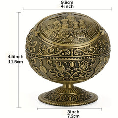 Castle Bronze Vintage Windproof Ashtray Desktop Portable Ashtray with Lid