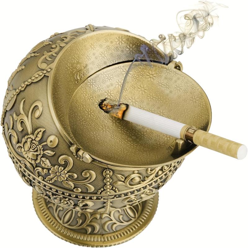 Castle Bronze Vintage Windproof Ashtray Desktop Portable Ashtray with Lid