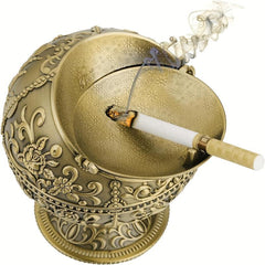Castle Bronze Vintage Windproof Ashtray Desktop Portable Ashtray with Lid