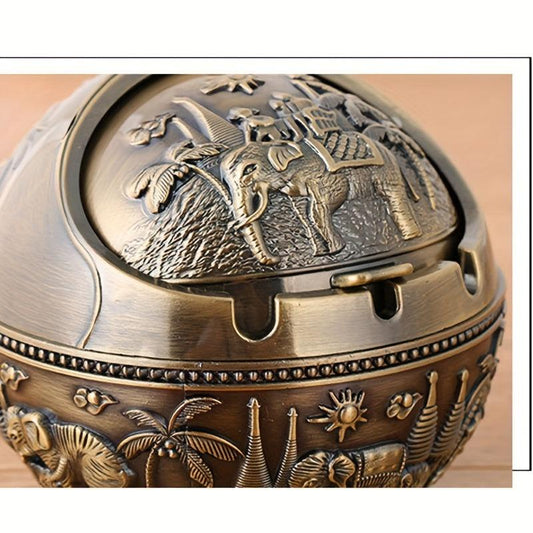 Vintage Windproof Ashtray with Lid, Spherical Decorations, Home Hotel Club Gift