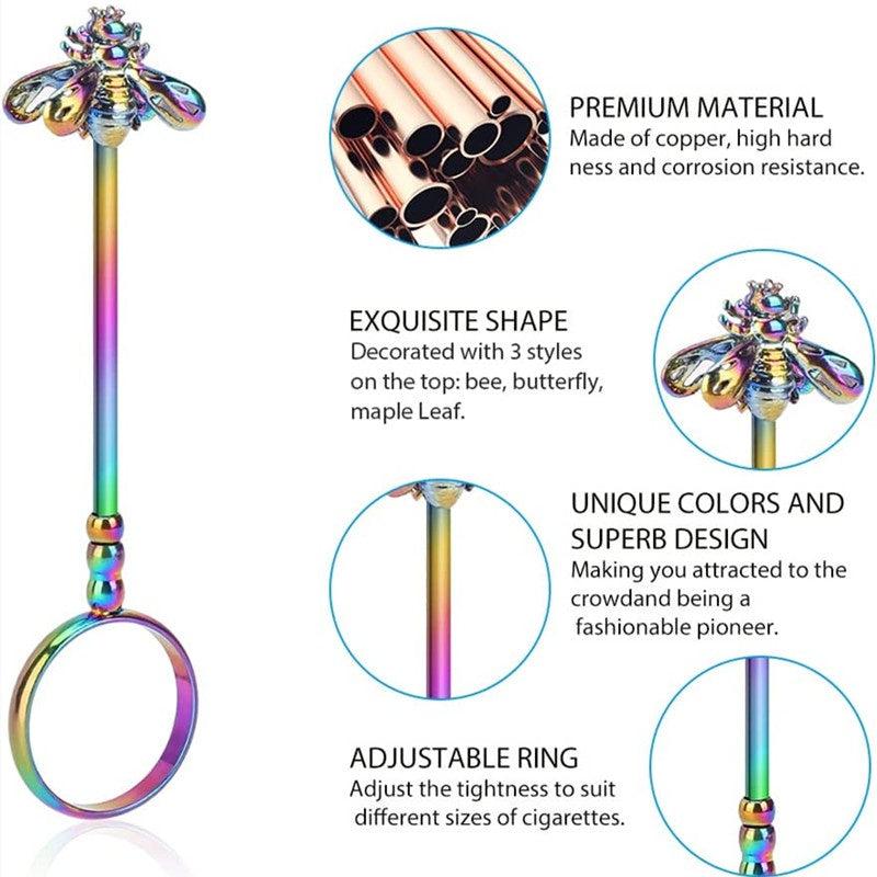 Portable Metal Cigarette Holder Ring Bee Rose Hand Finger Gift Women Men