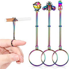 Portable Metal Cigarette Holder Ring Bee Rose Hand Finger Gift Women Men