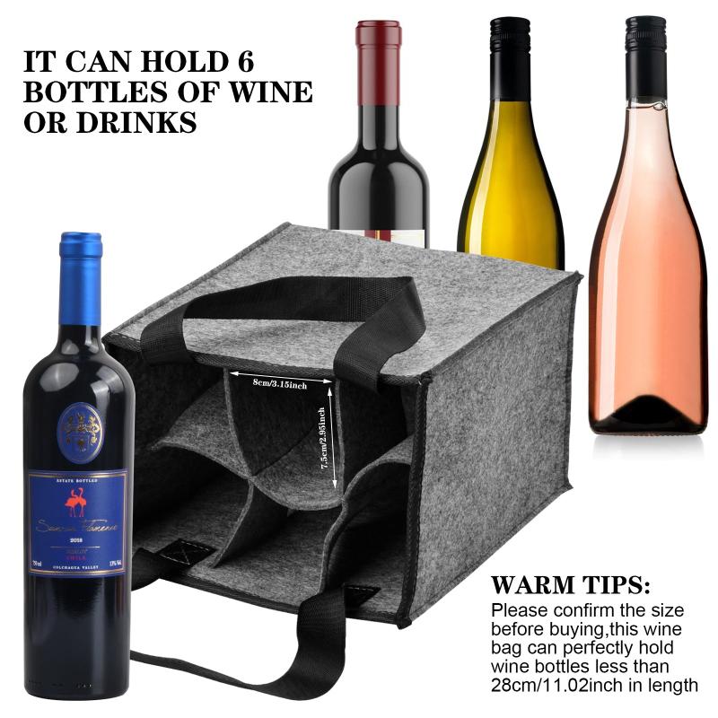 Felt Wine Tote Bag For 6 Bottles - Reusable Wine Bottle Carrier