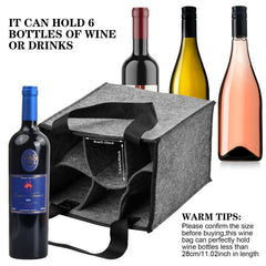 Felt Wine Tote Bag For 6 Bottles - Reusable Wine Bottle Carrier