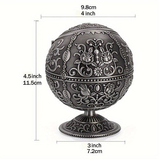 Rose Tin Vintage Windproof Ashtray with Lid, Spherical Decorations Ashtray