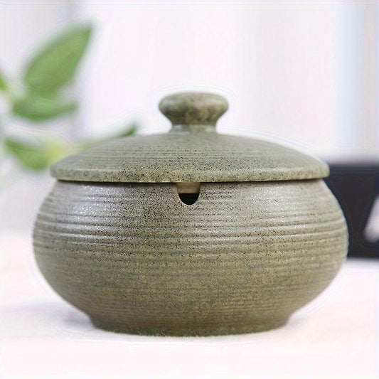 Ceramic Ashtray with Lid Vintage Style Decor for Home Office Bar Gift