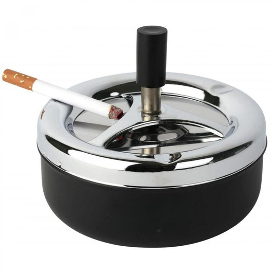 Round Push Down Metal Ashtray with Spinning Tray