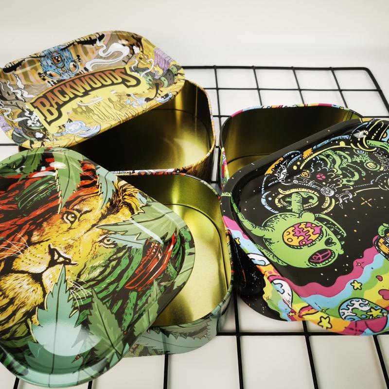 Creative Pattern Storage Box Rolling Tray Metal Rolling Tray