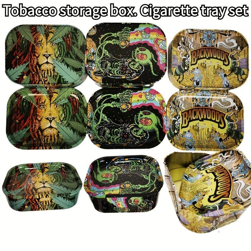 Creative Pattern Storage Box Rolling Tray Metal Rolling Tray