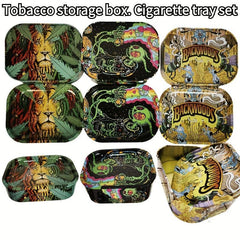 Creative Pattern Storage Box Rolling Tray Metal Rolling Tray