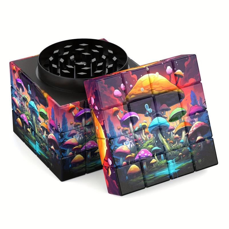 Creative Pattern 4 Layer Square Grinder Spice Herb Crusher Kitchen Supplies