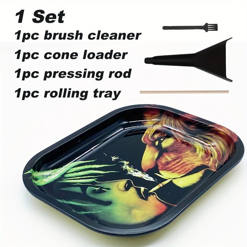 Creative Pattern Rolling Tray Set with Cleaning Brush, Pressing Rod, Cone Loader