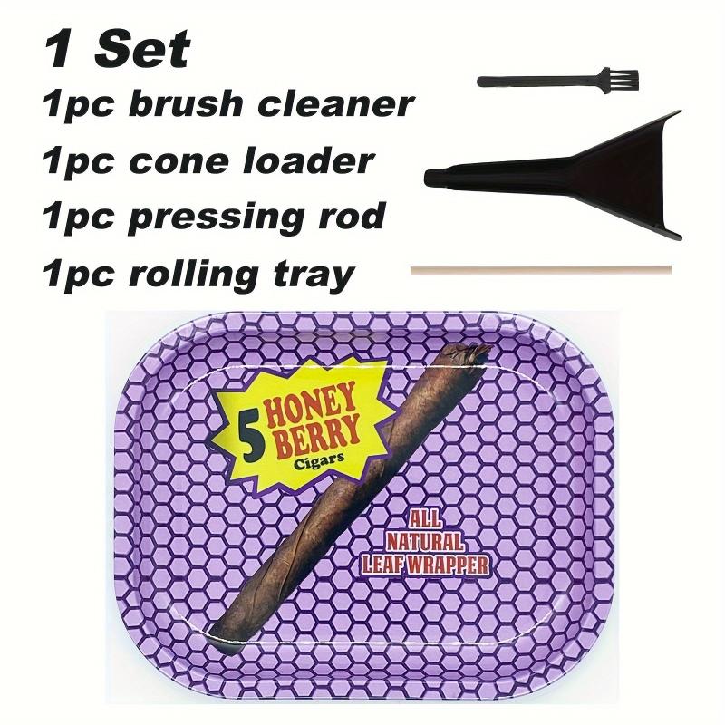 Creative Pattern Rolling Tray Set with Cleaning Brush, Pressing Rod, Cone Loader
