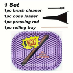 Creative Pattern Rolling Tray Set with Cleaning Brush, Pressing Rod, Cone Loader