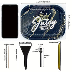 Creative Pattern Rolling Tray Set with Cleaning Brush, Pressing Rod, Cone Loader