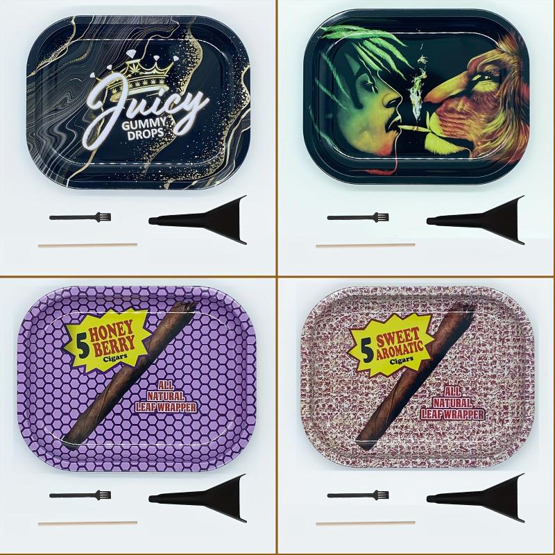 Creative Pattern Rolling Tray Set with Cleaning Brush, Pressing Rod, Cone Loader
