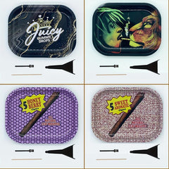 Creative Pattern Rolling Tray Set with Cleaning Brush, Pressing Rod, Cone Loader