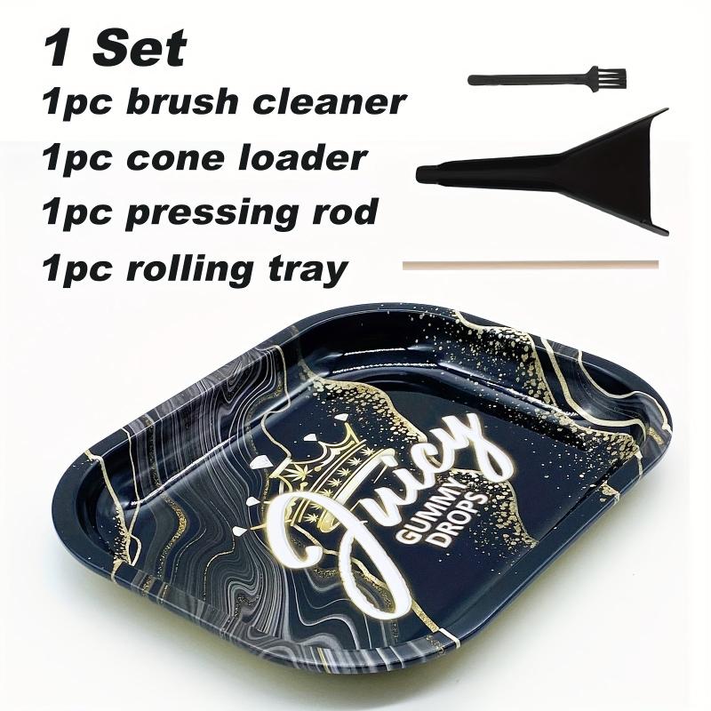 Creative Pattern Rolling Tray Set with Cleaning Brush, Pressing Rod, Cone Loader