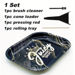 Creative Pattern Rolling Tray Set with Cleaning Brush, Pressing Rod, Cone Loader