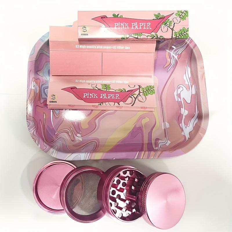 Pink Tools Set Rolling Tray Grinder Booklets Rolling Paper Storage Bag