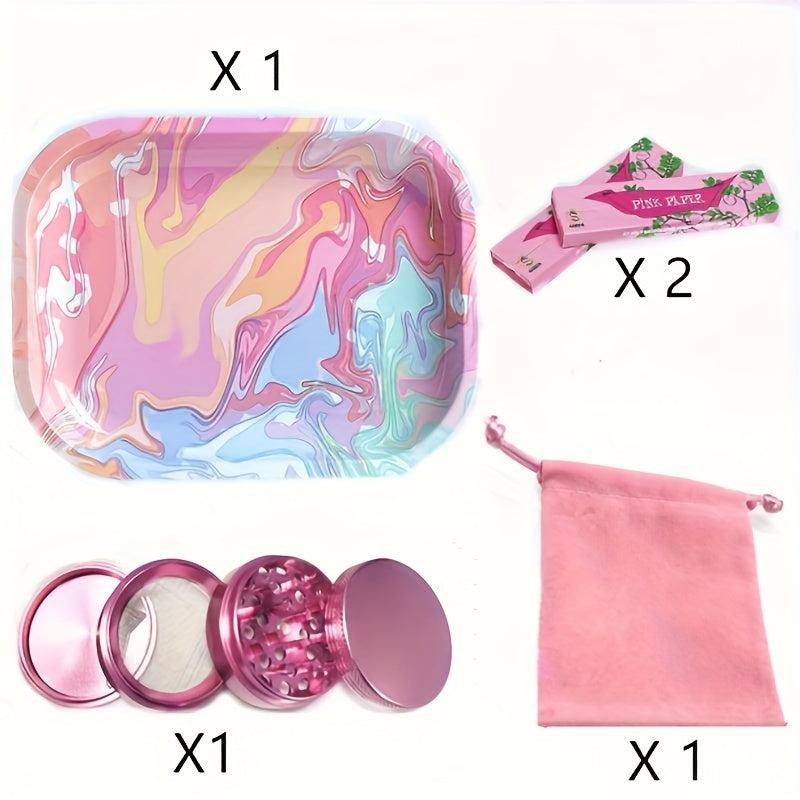 Pink Tools Set Rolling Tray Grinder Booklets Rolling Paper Storage Bag