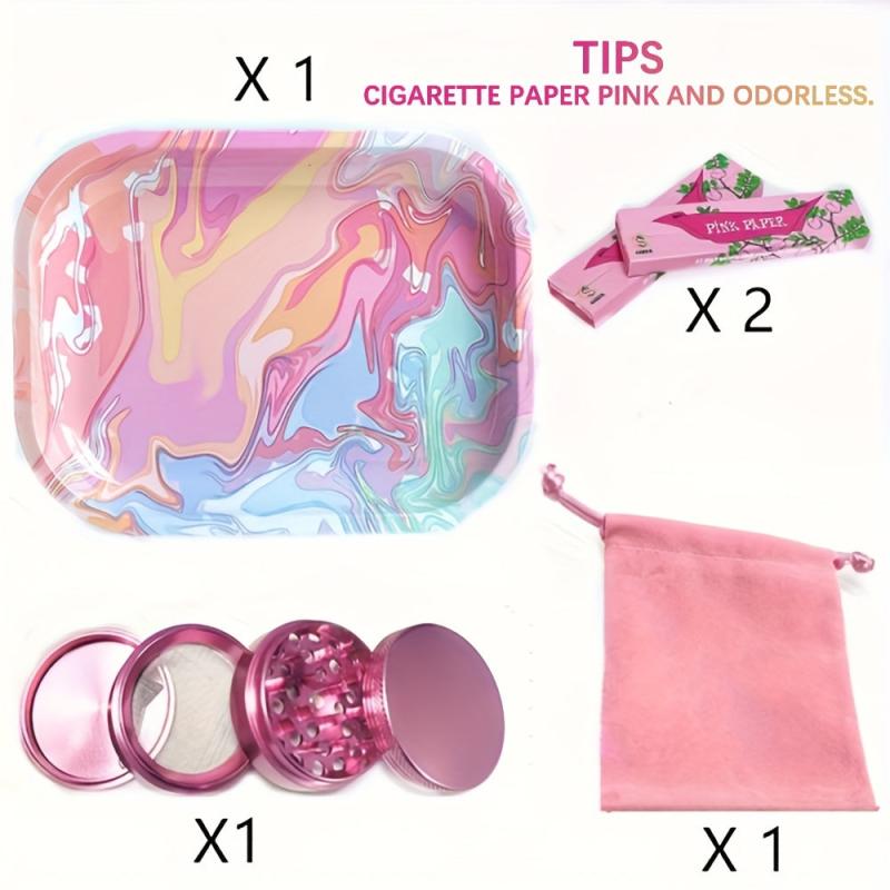 Pink Tools Set Rolling Tray Grinder Booklets Rolling Paper Storage Bag