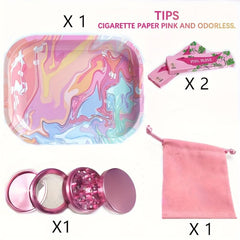 Pink Tools Set Rolling Tray Grinder Booklets Rolling Paper Storage Bag