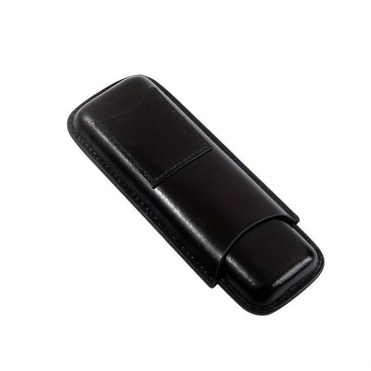 Dark Brown PU Leather Travel Cigar Case - 2 Finger Holder