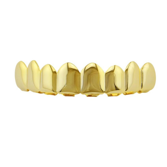 18K Plated Teeth Grillz Bronze Smooth 8 Teeth Upper And Lower Grills Set