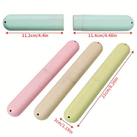 3pcs Wheat Straw Toothbrush Storage Case Portable Travel Mouthwash Brushing Cup