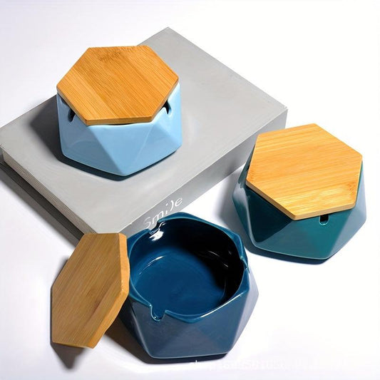 Ceramic Ashtray with Lid Home Hotel Office Decor Gift Men Women