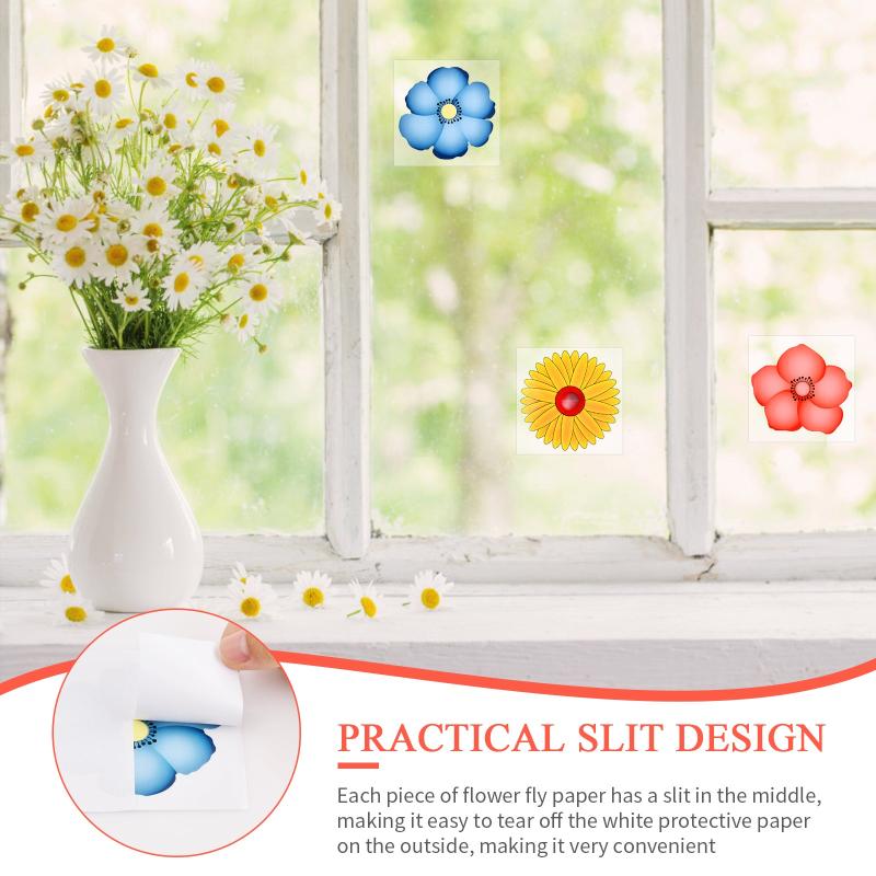 30Pcs Floral Style Fruit Fly Trap Window Sticker No Toxic Fly Paper For Home