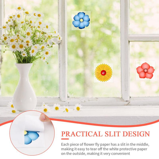 30Pcs Floral Style Fruit Fly Trap Window Sticker No Toxic Fly Paper For Home
