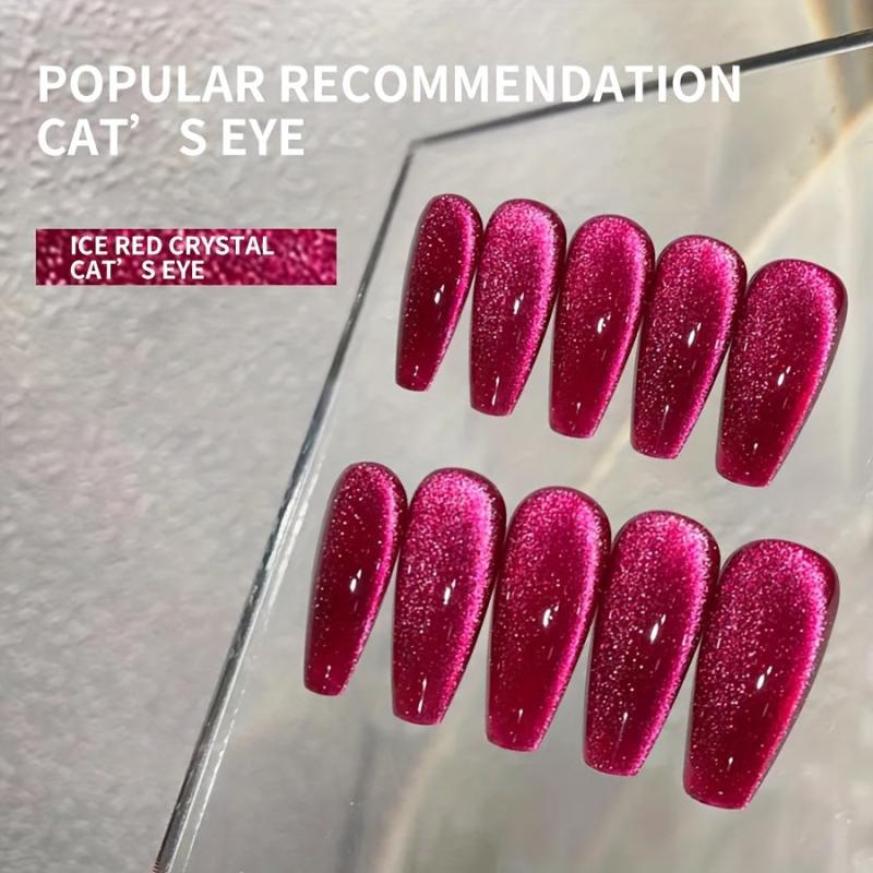 Ruby Red Glitter Magnetic Gel Nail Polish Cat Eye Finish
