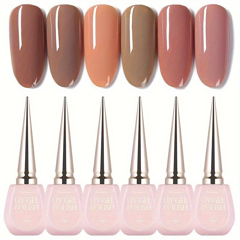 6pcs Nude & Pink Gel Nail Polish Set Alcohol Fragrance for Fall Winter