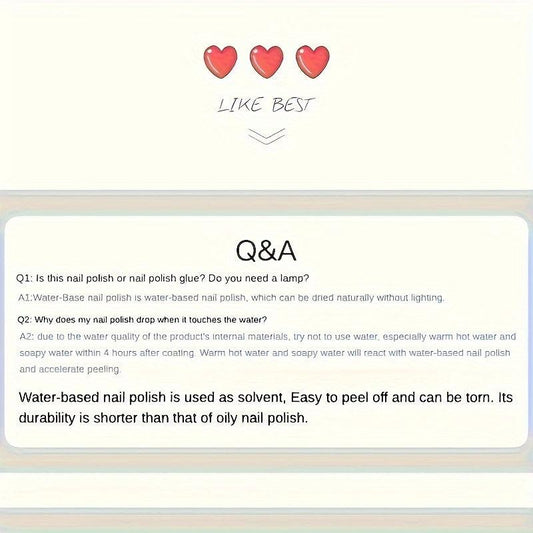 10ml Water Based Nail Polish Quick Dry Long Lasting Hypoallergenic