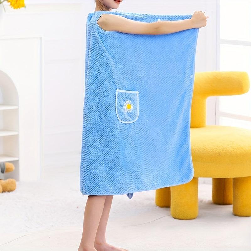 Kids Wearable Bathrobe Long Wrap Pajamas Coral Velvet Absorbent Bath Towel