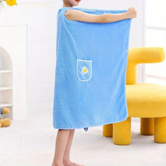 Kids Wearable Bathrobe Long Wrap Pajamas Coral Velvet Absorbent Bath Towel