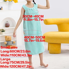 Kids Wearable Bathrobe Long Wrap Pajamas Coral Velvet Absorbent Bath Towel