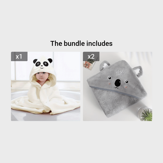 High Big Panda Koala Embroidered Coral Fleece Baby Hooded Bath Towel