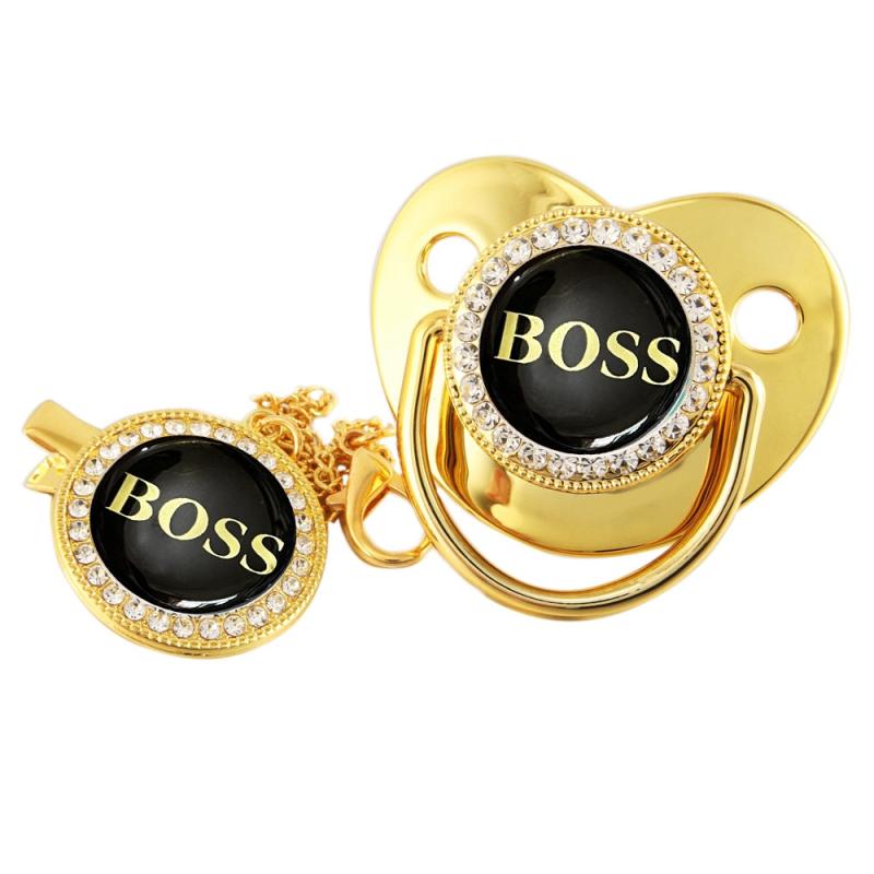 Luxury Golden Artificial Diamond Pacifier Chain Clip