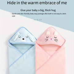 Soft Baby Coral Fleece Hooded Bath Towel for Newborns