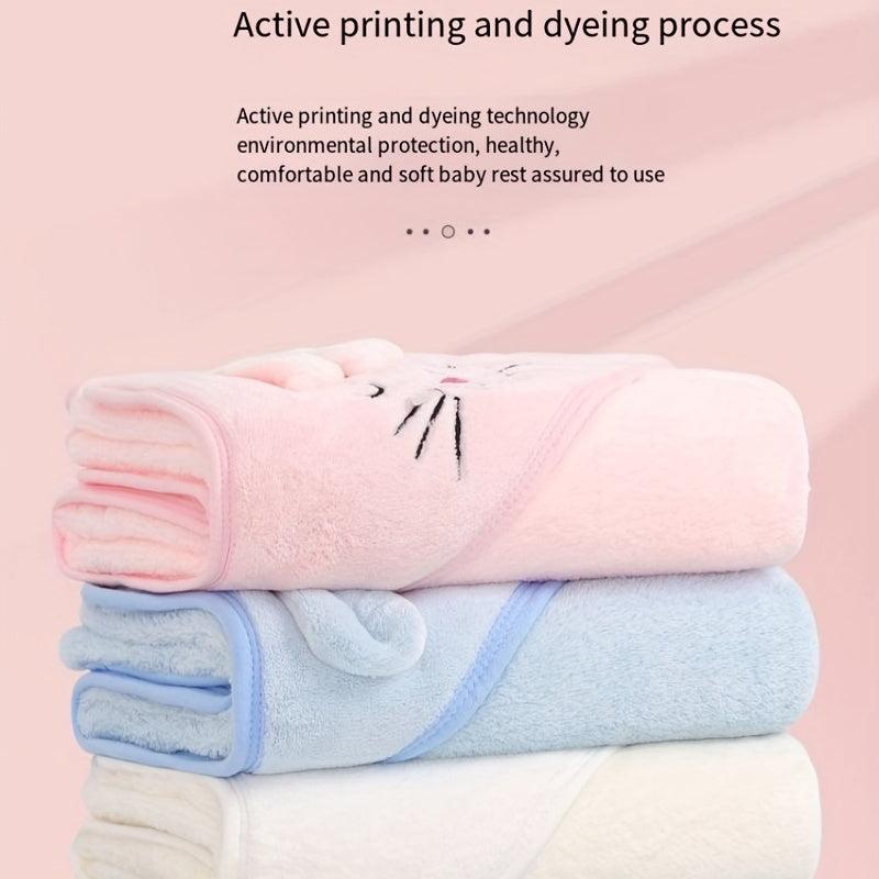 Soft Baby Coral Fleece Hooded Bath Towel for Newborns
