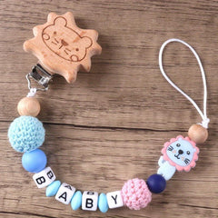 Lion Pacifier Chain Wood Clip Teether Holder