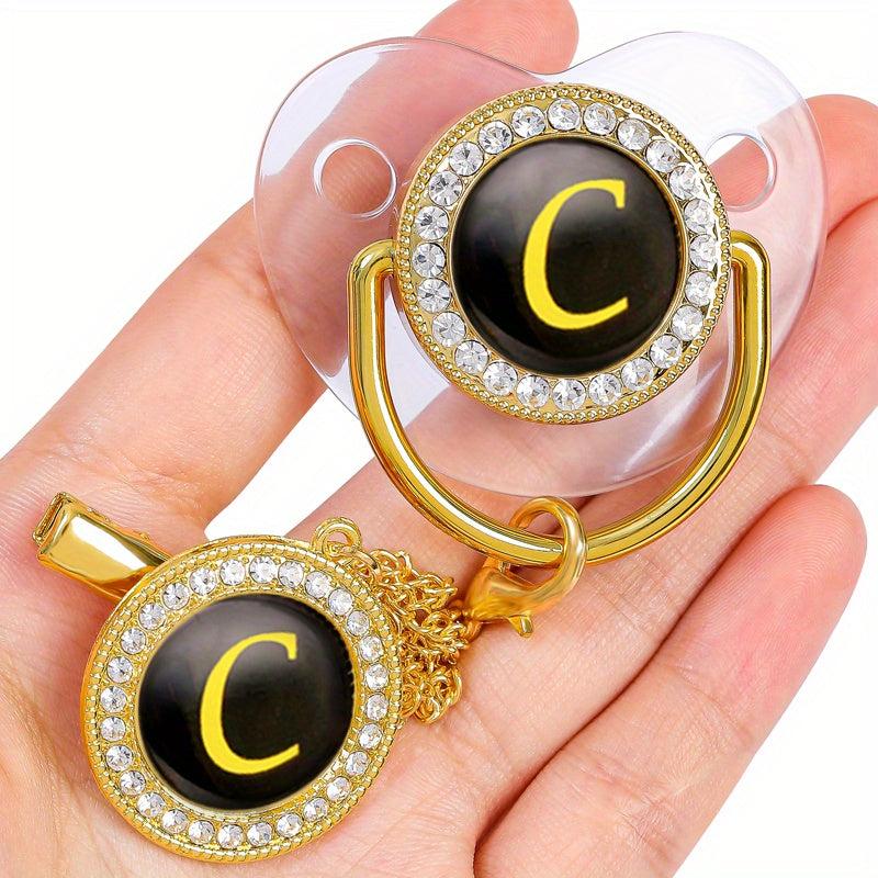 Golden Letters Blingbaby Pacifier BPA with Chain Clip