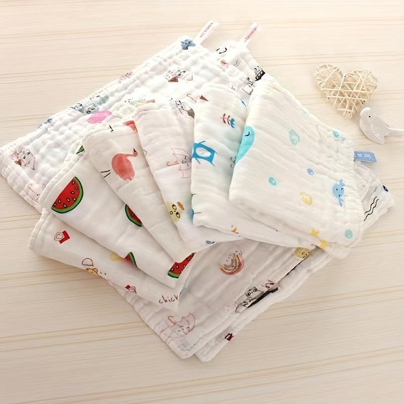 5pcs Kids' Cotton Towels 6-layer High Density Cartoon Face Towels