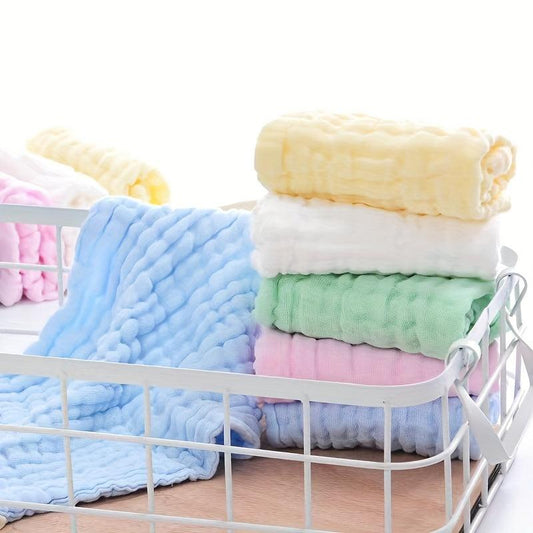 6 Layer Pleated Handkerchief Baby Towel, Printed Face Towel For Children