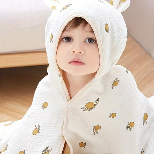 Kids Beige Hooded Bath Towel Soft Cotton Gauze Cape